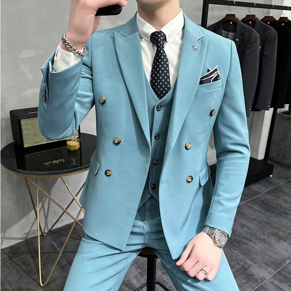 

men's suits blazers jacketvestpant latest design double breasted suit groom wedding stage tuxedos costume mens business social suits 23, White;black