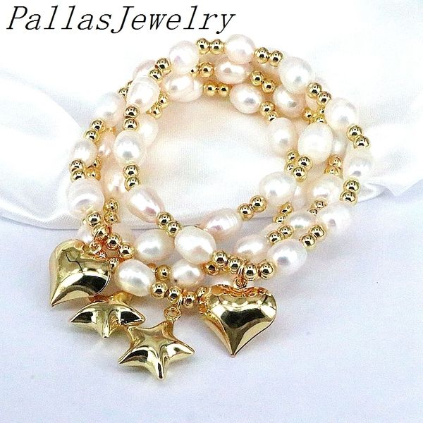 

chain 5pcs freshwater pearl bracelets copper heart star fashion handmade jewelry beaded for women wedding gift 230506, Black