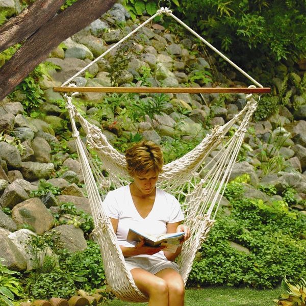 

hammock cotton swing camping hanging rope chair wooden outdoor white