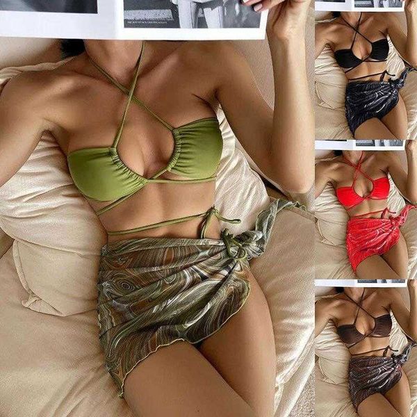 

qian clothing bikini split gauze skirt three piece swimsuit female, White;black