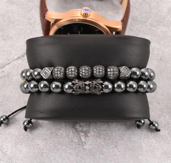 

luxury crown charm men bracelets 8mm micro pave cz round braided macrame bracelet pulseira feminina handmade jewelry women gift be7493195, Black