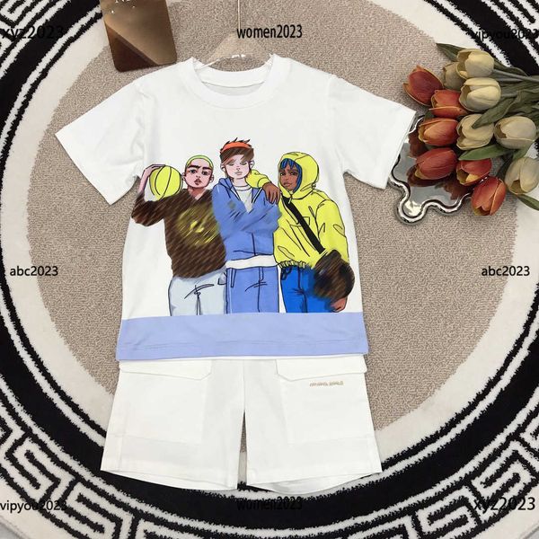 

tracksuits kids designer clothes baby summer short sleeve suits 2pcs figure printed t-shirt and flip pocket decorative shorts, White