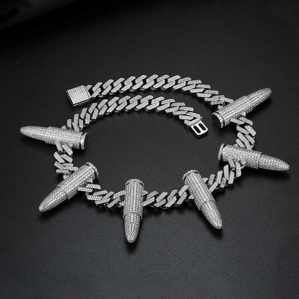 

jwy customized new style silver plated brass big mens hip hop cuban bullet chain necklace with zircon