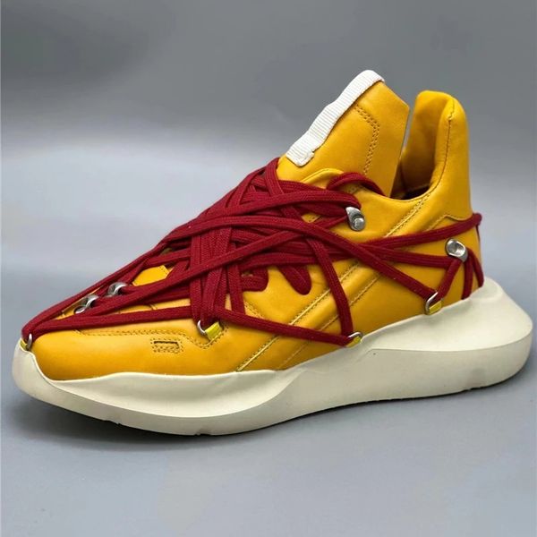 

thick bottom men casual shoes orange yellow men's genuine leather shoes platform men ankle boots d50, Black