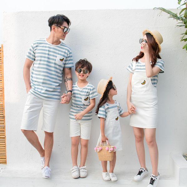 

family matching outfits parent child matching suits for the whole family clothing father son set clothes mother daughter summer dress two pi, Blue