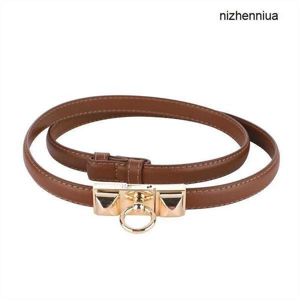 

hermm luxury belt simple cowhide thin waistband for women s decorative dress with versatile suit shirt sweater genuine leather small g7sf, Silver