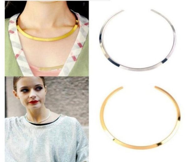

wholefashion womens gold silver tone curved mirrored metal choker collar mottled bib necklace5979917, Golden;silver