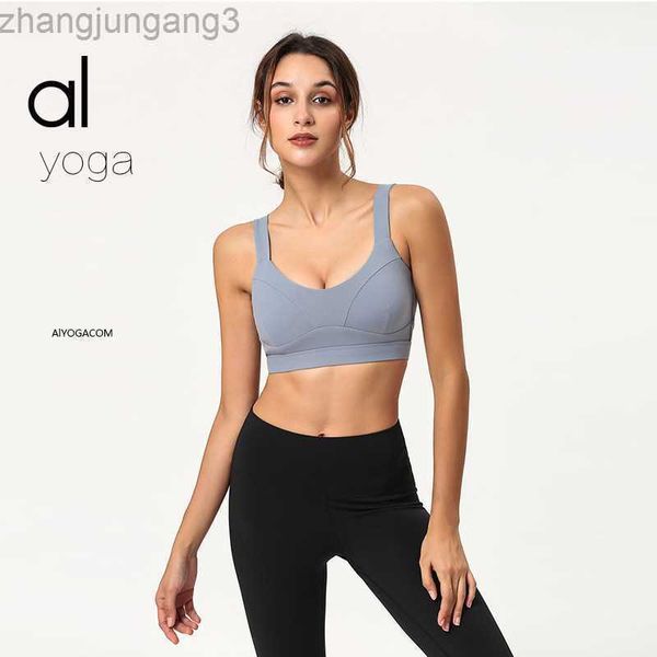 

desginer alo yoga same summer girls' underwear bra new product with chest pads for shockproof gathering and medium strength, White