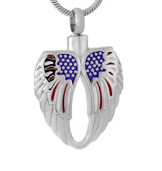 

ijd9550 angel wing feather heart with american flag cremation pendant jewelrt for human ashes urn holder keepsake jewellery5712553, Silver