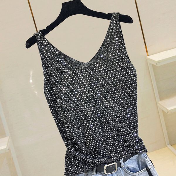 

camisoles tanks summer fashion camisole tanks t shirts women heavy-duty ironing and drilling knitting 230506, Black;white