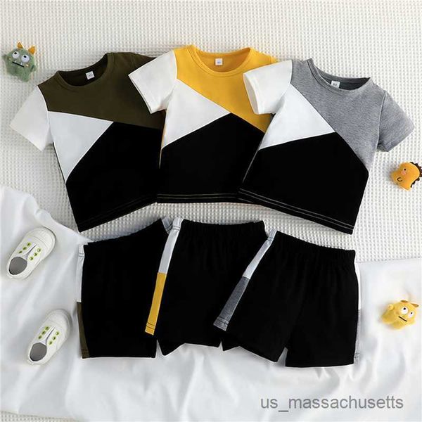 

clothing sets little kids boys outfit toddlers baby boys summer contrast color short sleeve t-shirt and casual elastic shorts, White