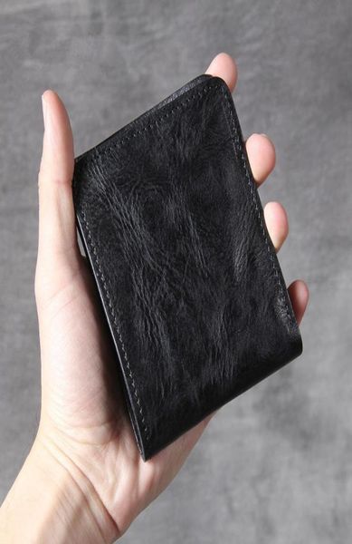 

simple retro neutral genuine leather short wallet first layer cowhide ultrathin card for men and women id package9847288, Black