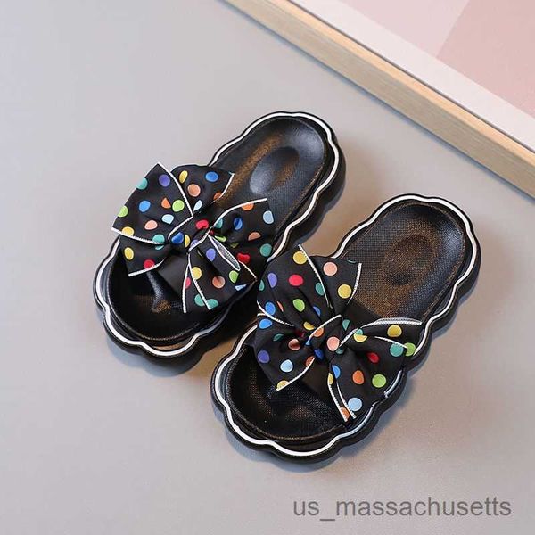 

slipper girls slippers 2023 summer new bowknot dot princess soft sole outside fashion all-match flat anti-slippery breathable, Black;grey