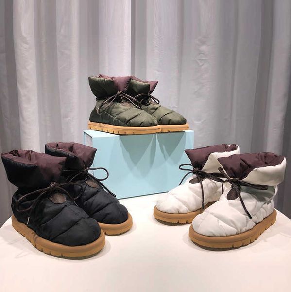 

pillow women flat down shoes designers platform ankle boots winter print falts eiderdown lace-up snow boot with box 265, Black