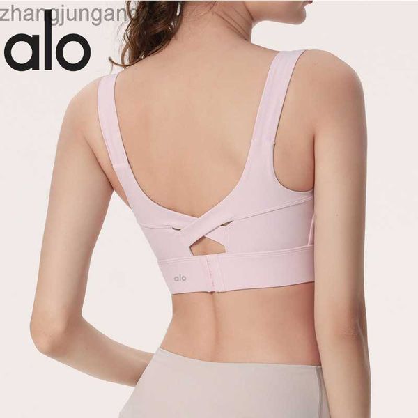 

desginer alo yoga women's sports bra fixed one piece chest cushion bra shockproof running fitness tank summer, White