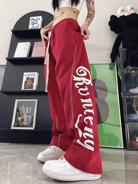 

women's pants s american retro letter printed wide leg for men women trendy loose casual drawstring straight sweatpants y2k 230506, Black;white