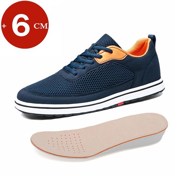 

casual sneakers men elevator shoes heightening height increase man insole 6cm mesh fashion sport shoes taller, Black