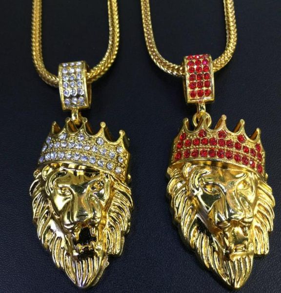 

new arrivals hop gold plated black eyes lion head pendant men necklace king crown iced out fashion jewelry gift anima5006548, Silver