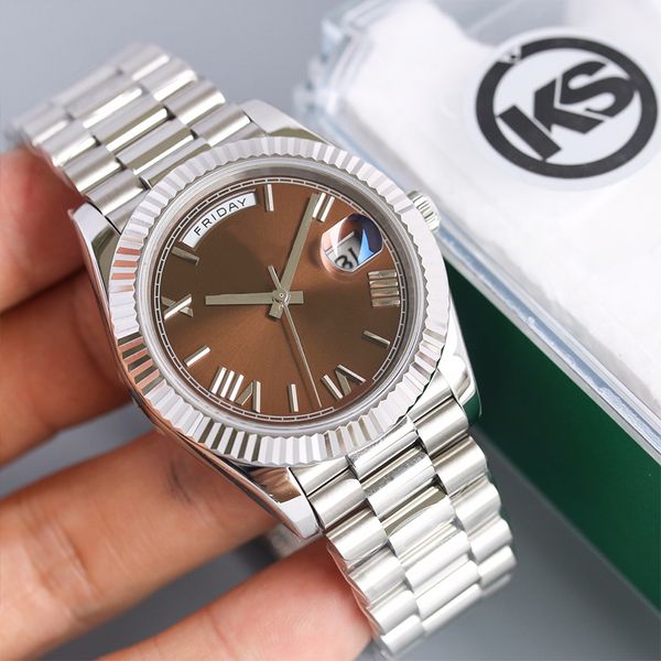 

st9 day mens watches date 18k automatic caijiamin 40mm stainless steel strap sapphire with diamond hidden folding buckle 36mm watches waterp, Slivery;brown