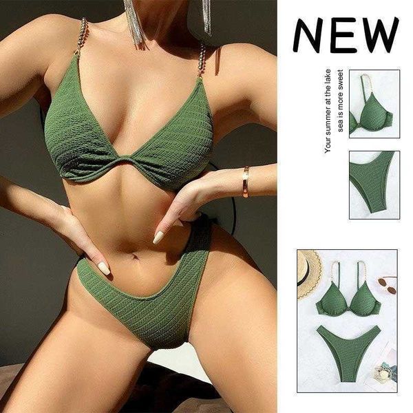 

solid color split swimsuit female summer suspender bikini wholesale, White;black