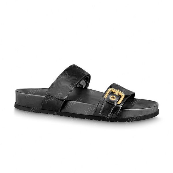 

2023 womens designer sandals flat comfort mule women strap sandal waterfront brown leather sandal womens 36-42 with orange box and dust bag, Black