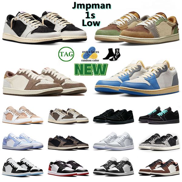 

wholesale new trainers designer jmpman 1 1s low mens womens basketball shoe wolf grey olive reverse mocha tiffany black toe black phantom tr