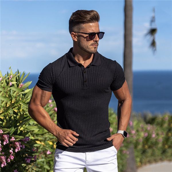 

men's polos summer breathable shirt male cotton solid gym fitness mens slim fit fashion brand shirts short sleeve plus size 230506, White;black