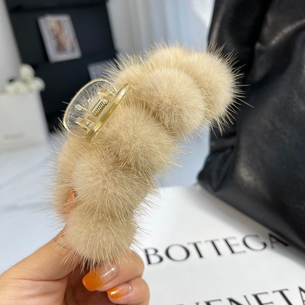 

cute women girls real mink fur hair clip hair claw hair pin bobby pin gift, Silver