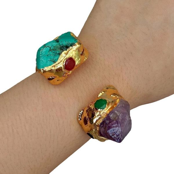 

bangle yying natural purple amethyst druzy green turquoise gold plated bracelet 230506, Black