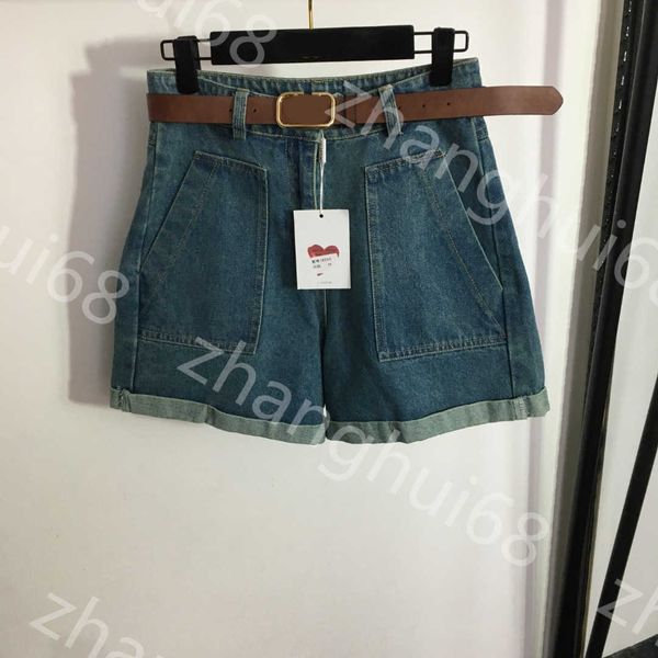

23ss womens designer clothing womens shorts letter belt tucked waist fashion rolled pant legs high waist denim shorts women clothes, White;black