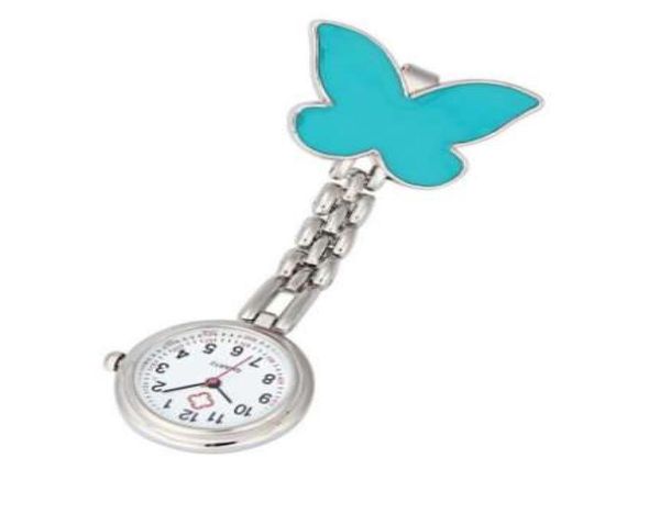 

clipon fob brooch pendant hanging watch women butterfly design watches fashion doctor nurse pocket watch clock 9441567, Slivery;golden