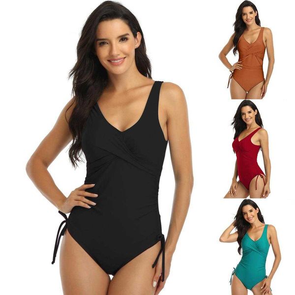 

one piece swimsuit women push up cross drawstring bikini, White;black