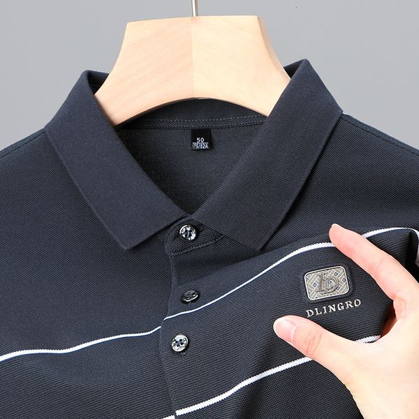 

men's polos luxury cotton men short sleeve fashion lapel casual designer polo summer pinstripe ld stamping korea m4xl 230506, White;black