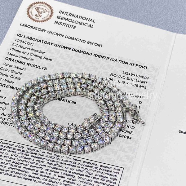 

10k white gold yellow gold 3mm wide lab grown diamond bling jewelry diamond tennis necklace chain, Silver