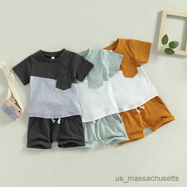 

clothing sets 0-3y summer toddler infant baby boys clothes sets short sleeve patchwork t-shirt with elastic waist shorts outfits, White