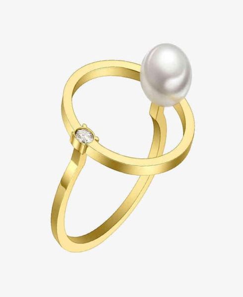 

couple rings enfashion pearl crystal geometric ring gold color stainless steel cute circle finger for women accessories jewelry rb8233813, Silver