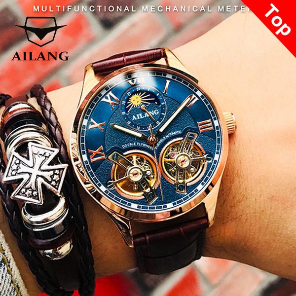 

wristwatches ailang original design mens double flywheel automatic mechanical watch fashion leisure business luxury clock 230506, Slivery;brown