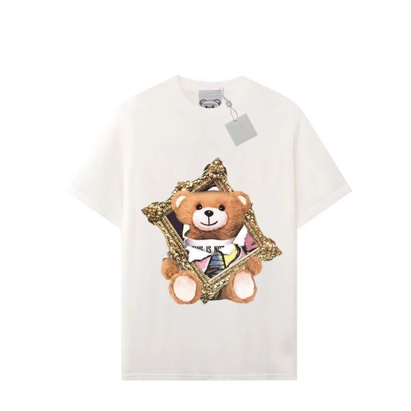 

italy brands women's t-shirt teddy bear letter graphic print leisure fashion durable quality couple coach designer mens womans clothing, White