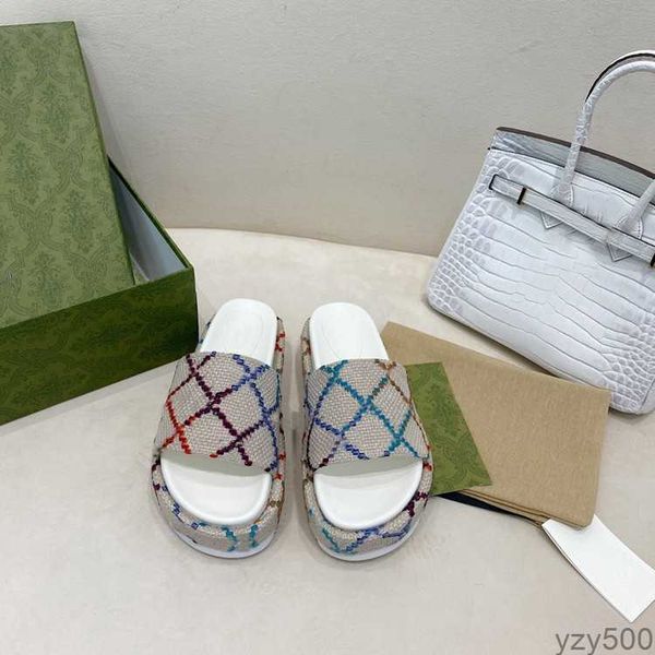 

2023 womens fashion 55mm height platform slippers mid heel slide sandals with box and dust bags''gg'', Black