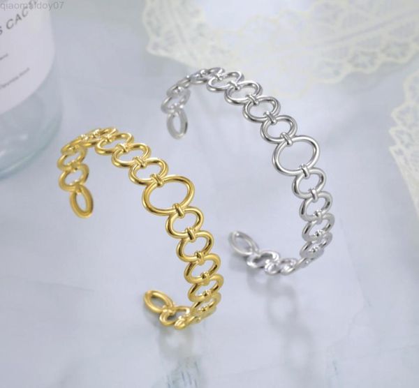 

skyrim minimalist hollow oval cuff bracelet women stainless steel gold color adjustable geometric bangle 2022 trendy jewelry l22081964126, Black