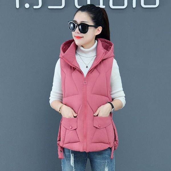 

leather autumn winter women cardigan jacket warmth hooded vest padded jacket sleeveless korean fashion plus size new, Black