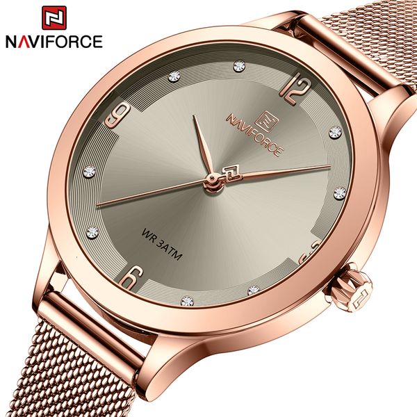 

womens watches naviforce women fashion luxury brand stainless strap quartz wrist for female relogio feminino 230506, Slivery;golden