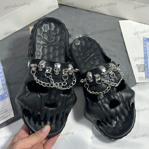 

designer mens slippers couple style sandals womens slippers personality skeleton design street dancing shoes teen flats chain outdoor beach, Black