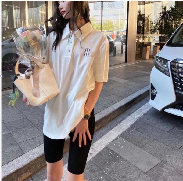

summer women's tees luxury t-shirt designer casual shirt mius letter printed diamond buckle polo t-shirt short sleeves tshirt high-qual, White