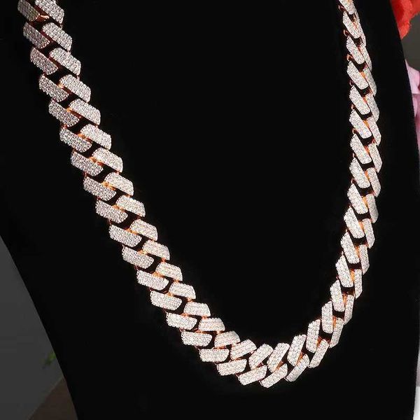 

hip hop 925 silver plated 18k rose gold d color diamond moissanite necklace 18mm full diamond cuban chain