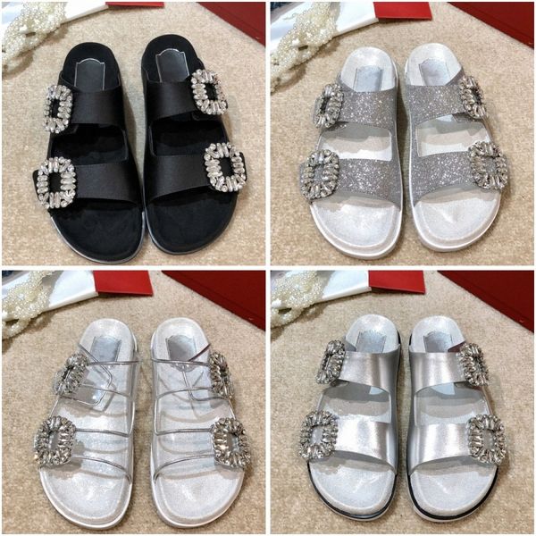 

designer classic slippers summer luxury woman beach cartoon flat belt buckle sandals women slides women roger shoes large 01py#, Black
