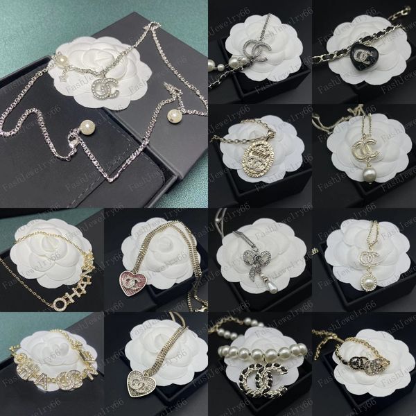 

wholesale luxury designer brand double letter pendant necklaces chain 18k gold plated crysatl rhinestone sweater newklace for women wedding, Silver