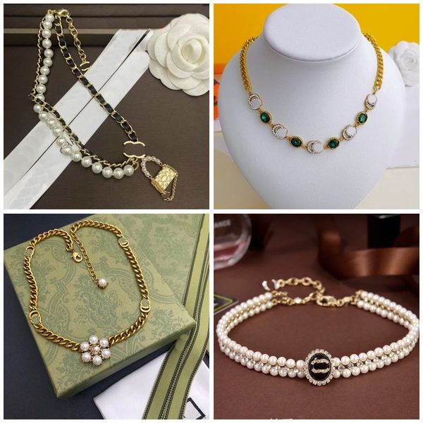 

fashion heart diamond pendant necklace designer women monogram choker new party wedding gift brand pearl necklace gold plated high, Silver