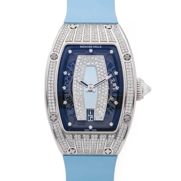 

stylish new high-quality female mechanical designer wrist watches diamond pave luxury white gold watch rm007 com003133 2023, Slivery;brown