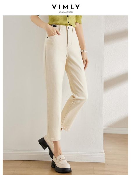 

jeans vimly harem pants denim jeans women white high waist solid cotton spring 2023 new vintage fashion anklelength trousers 70701, Blue